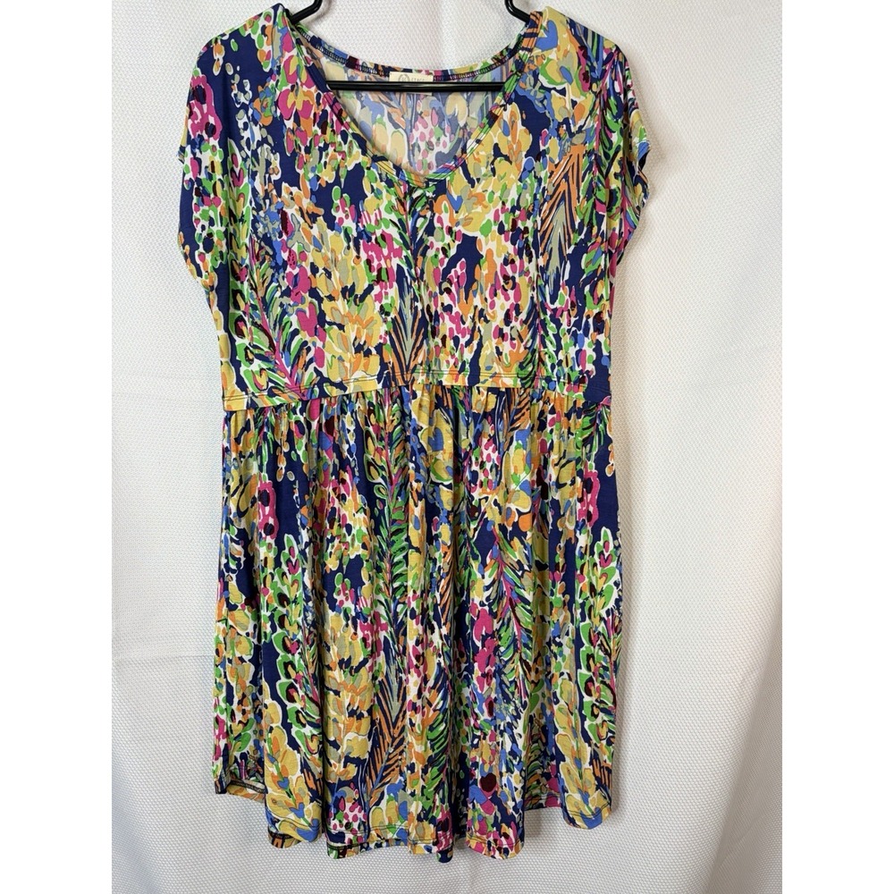 Be Stage Boho Floral Babydoll Top Tunic Oversized Flowy Colorful Womens L
